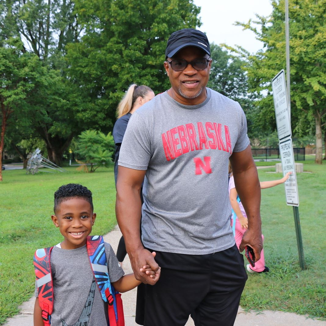  A parent and student on the first day of school